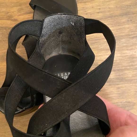 Stuart Weitzman 90s style strappy elastic sandals black 9 - Picture 3 of 7